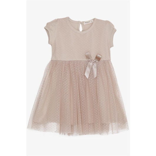 Girl's Dress With Bow And Tulle Beige (3-8 Ages)