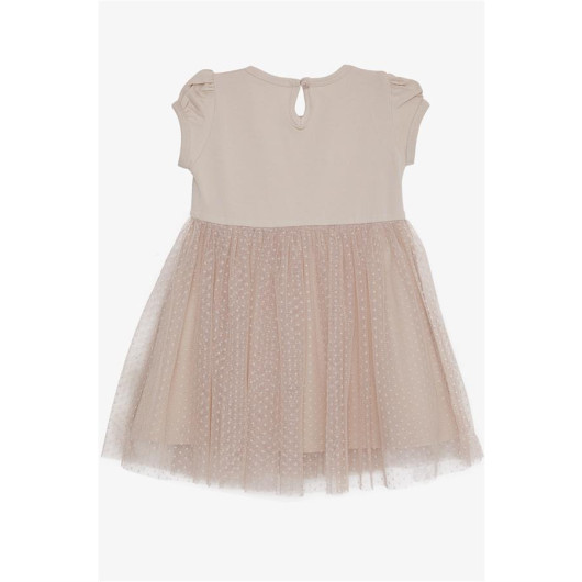 Girl's Dress With Bow And Tulle Beige (3-8 Ages)