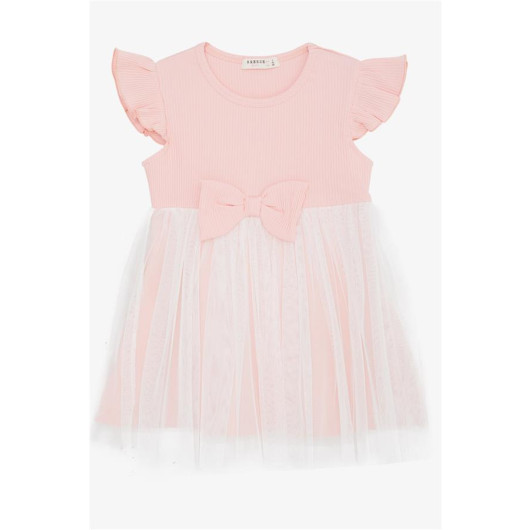 Girl's Dress Bowtied Tulle Salmon (3-7 Years)