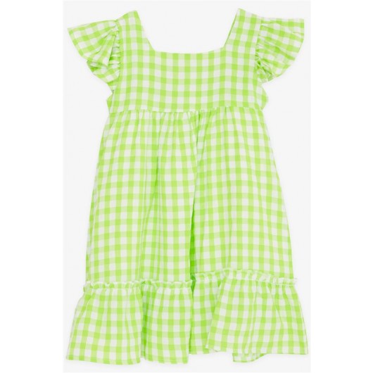 Pistachio Green Girls Square Neck Zip Back Ruffle Dress (2-6 Years)