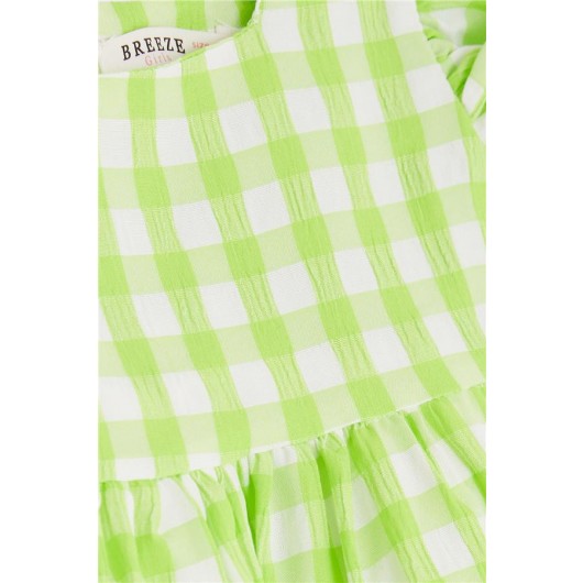 Pistachio Green Girls Square Neck Zip Back Ruffle Dress (2-6 Years)