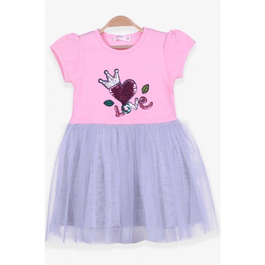 Girl's Dress Embroidered Sequin Powder (3-8 Years)