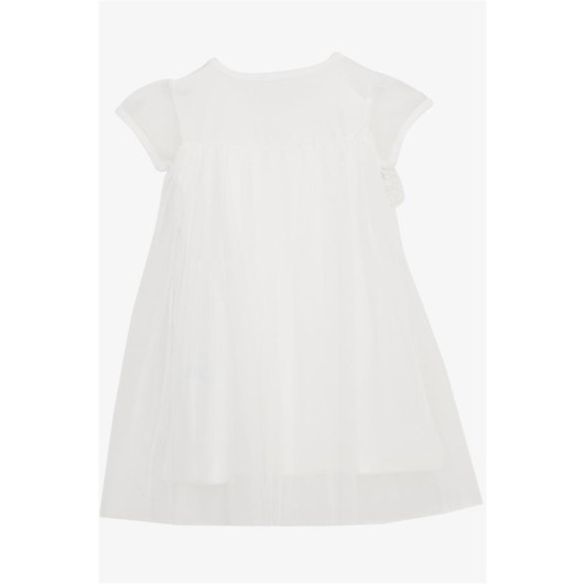 فستان بناتي تول مطرز اللون أبيض (2-6 سنوات)