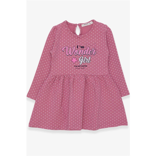 فستان بناتي بنمط منقط ومطبوع لون وردي (3-7 سنوات)