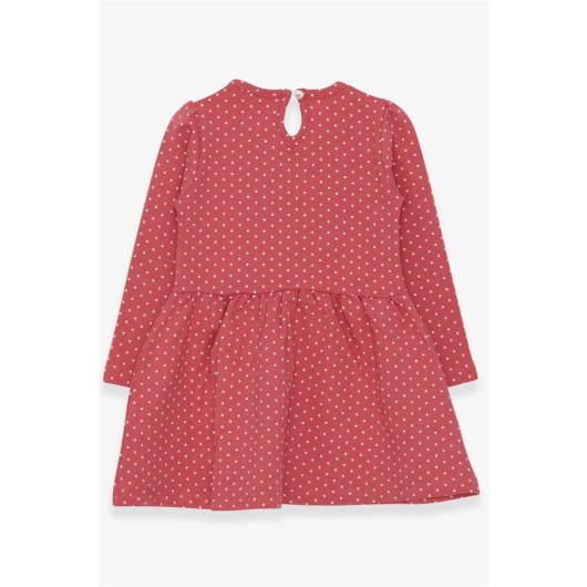 فستان بناتي بنمط منقط ومطبوع لون قرميدي (3-7 سنوات)