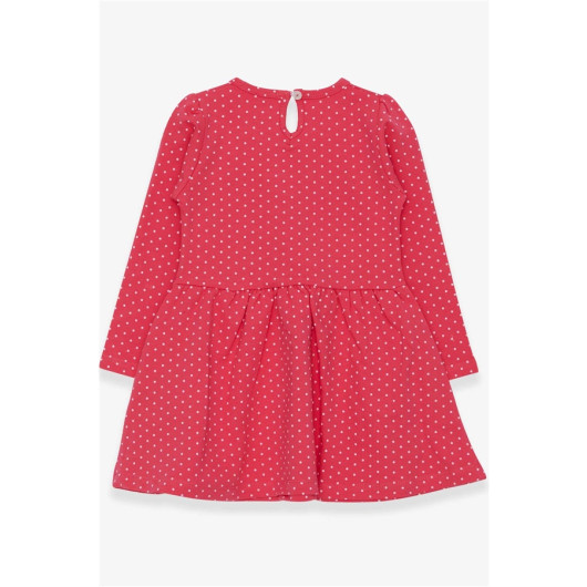 Girl's Dress Polka Dot Patterned Letter Printed Coral (3-7 Years)