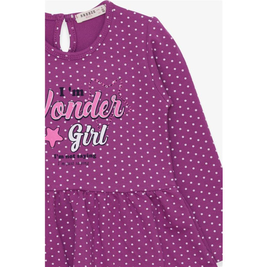 Girl's Dress Polka Dot Patterned Letter Printed Purple (3-7 Years)