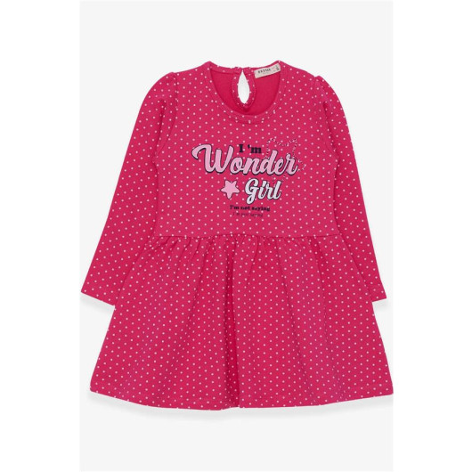 Girl's Dress Polka Dot Patterned Letter Printed Pink (3-7 Years)