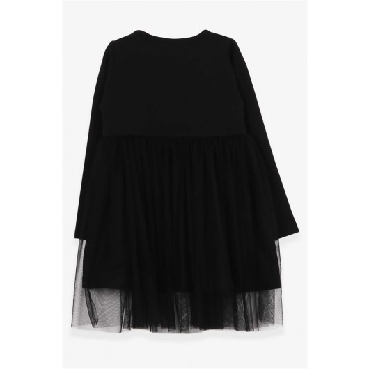 فستان بناتي ذو عقدة وتول / أسود (4-9 سنوات)
