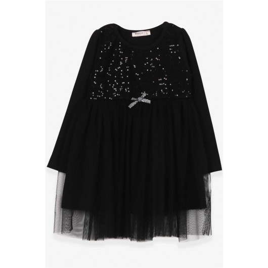 Girl's Dress With Sequin Bow Tulle Black (4-9 Years)