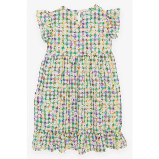 فستان بناتي - بنمط زهور بأزرار ومكشكش من الخلف مختلط الالوان (5-10 سنوات)