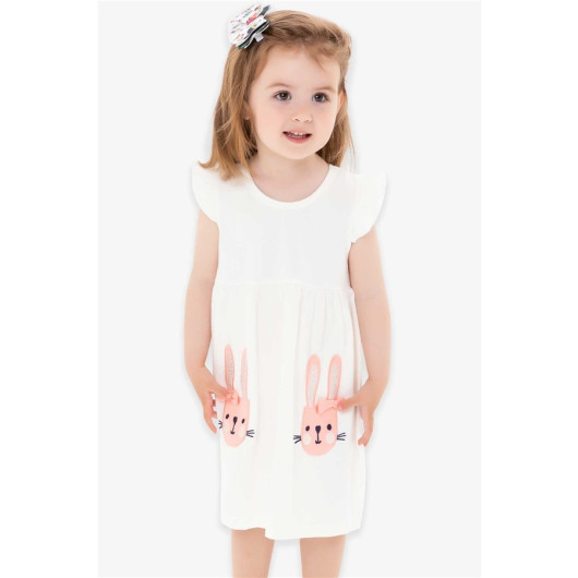 Girl Child Dress Rabbit Embroidered Ecru (1.5-3 Years)