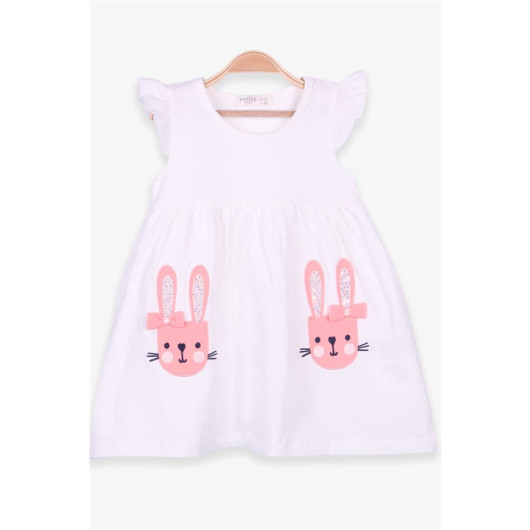 Girl Child Dress Rabbit Embroidered Ecru (1.5-3 Years)