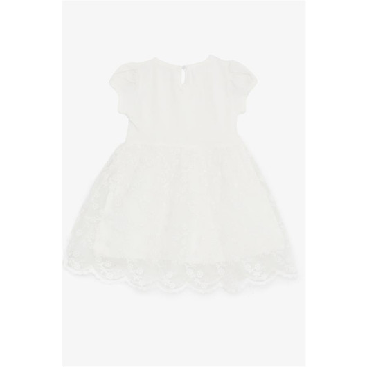 Girl's Dress Tulle Embroidered Bow Ecru (1.5-5 Years)