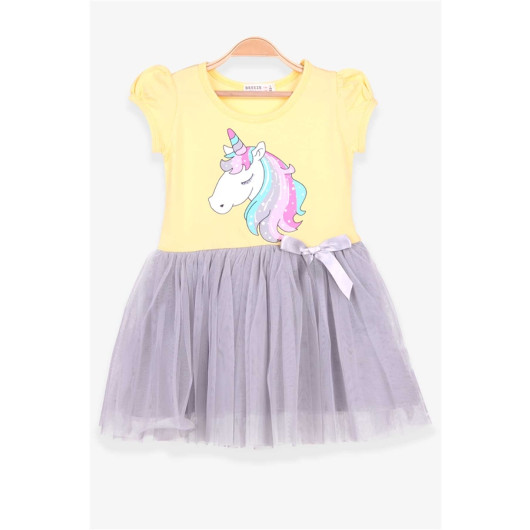 Girl Kids Dress Unicorn Printed Yellow (3-8 Years)