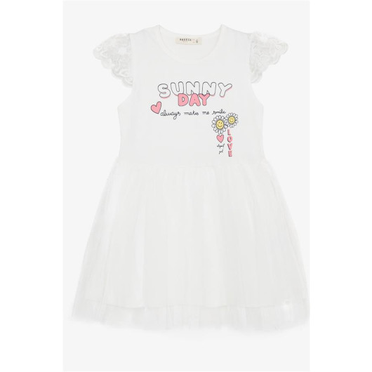 Girl's Dress Summer Themed Letter Printed Ecru (2-6 Years)