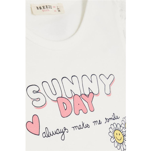 Girl's Dress Summer Themed Letter Printed Ecru (2-6 Years)