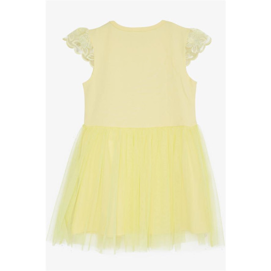 Girl's Dress Summer Themed Text Printed Yellow (2-6 Years)