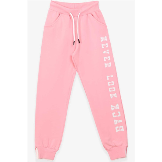 Girls' Sports Pants With Printed Powder/Light Pink (9-14 Yrs)