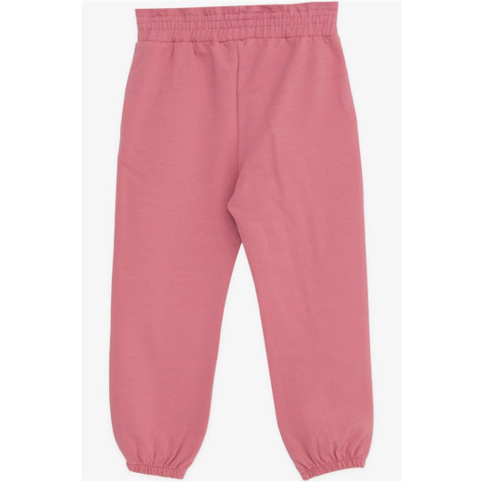 Girl's Sweatpants With Elastic Waist Pockets, Pink Rose (1-4 Ages)