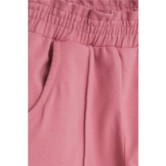 Girl's Sweatpants With Elastic Waist Pockets, Pink Rose (1-4 Ages)