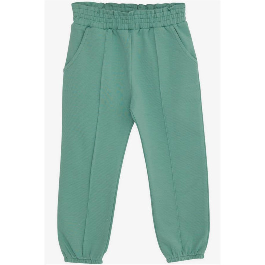 Girl's Sweatpants With Elastic Waist Pockets Mint Green (1-4 Years)