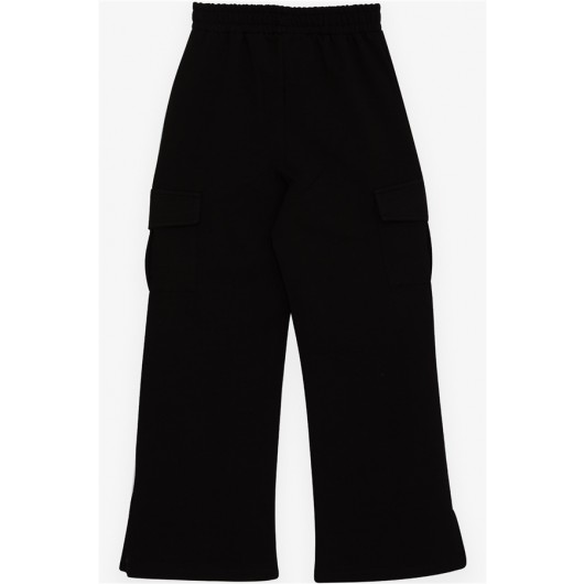 Girl's Sweatpants Black With Cargo Pocket (9-14 Years)