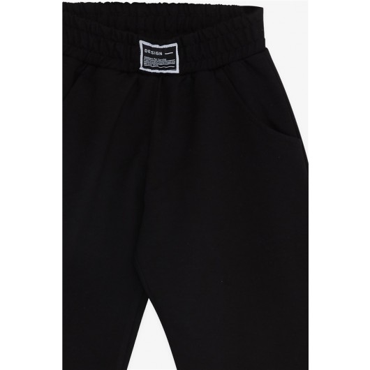 Girls Sports Pants With Cracked Leg End/Black(8-14Y)