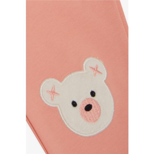 Girl's Sweatpants Cute Teddy Bear Embroidered Salmon (1-4 Years)