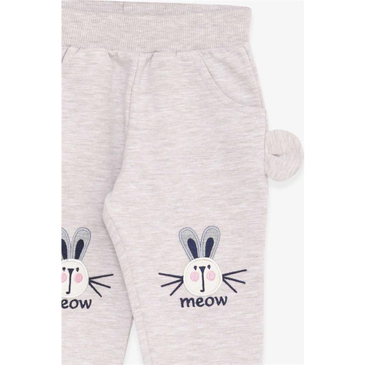 Girl's Sweatpants Beige Melange With Bunny Embroidery (1-4 Years)