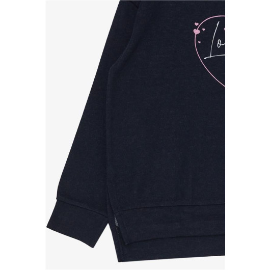 Girls' Dark Blue Two-Piece Pajama Set With A Half-Heart Design