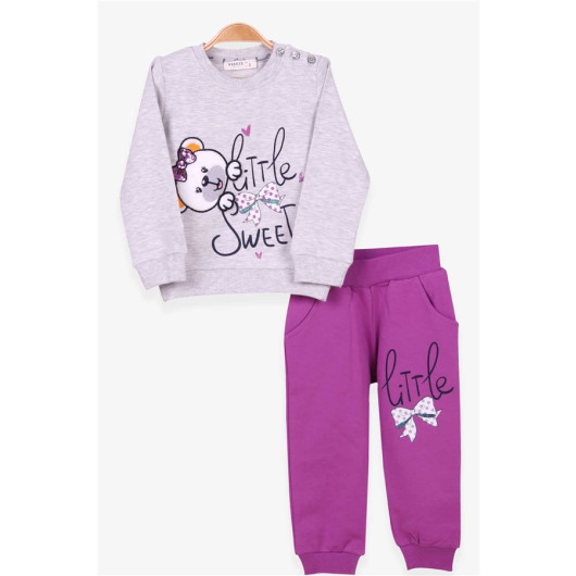 Girls' Sports Suit With A Light Gray Bear Print (1-3 Years)