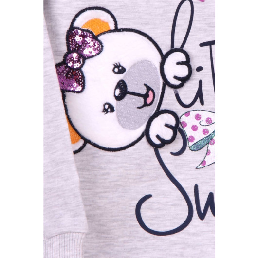 Girls' Sports Suit With A Light Gray Bear Print (1-3 Years)