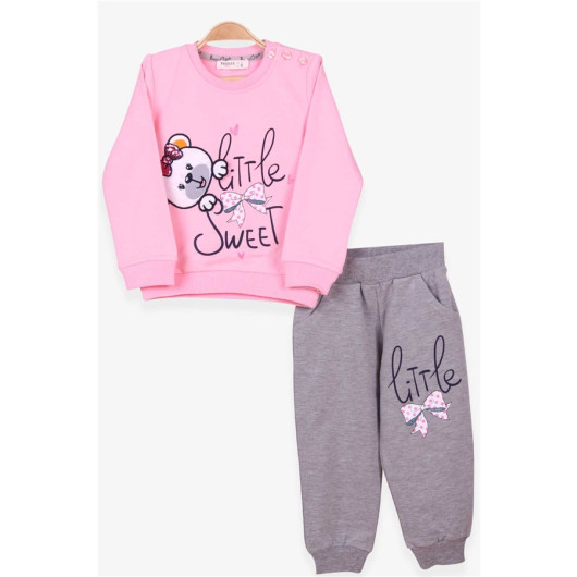 Girl's Tracksuit Set Bear Embroidered Powder (1-4 Years)