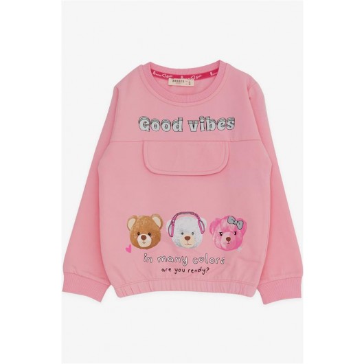 Girls' Sports Pajamas Set, Printed Bear Shape, Pink Color (3-8 Years)