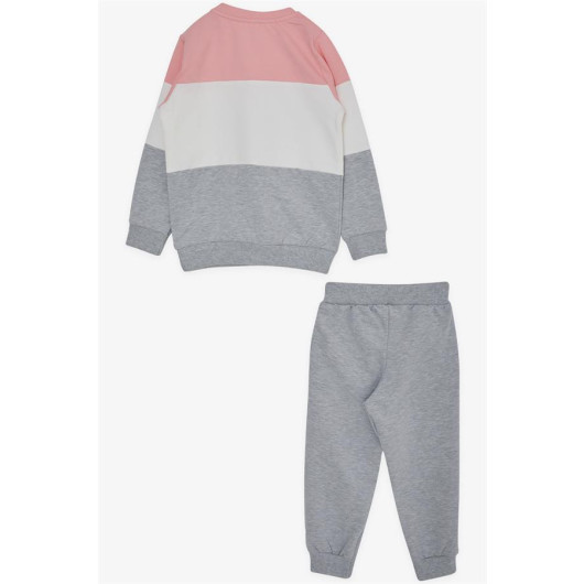 Girl's Tracksuit Set, Block Patterned, Heart Printed Salmon (Age 2-6)