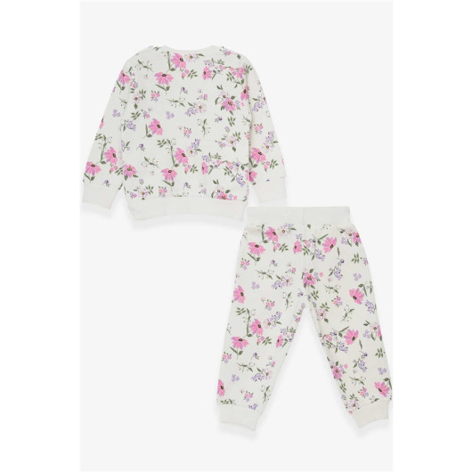Girl's Tracksuit Set Floral Patterned Ecru (1-4 Years)