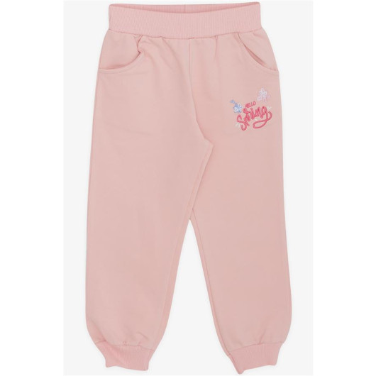 Girl's Tracksuit Set Zippered Letter Embroidered Salmon (1.5-5 Years)