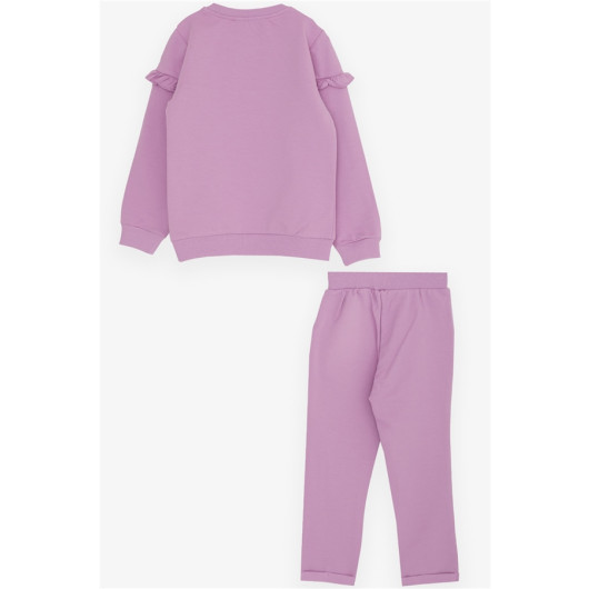 Girl's Tracksuit Set Sequin Heart Printed Lilac (2-6 Years)