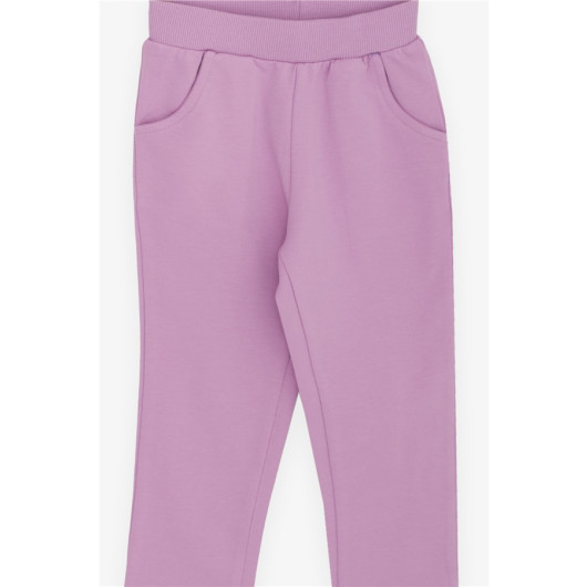 Girl's Tracksuit Set Sequin Heart Printed Lilac (2-6 Years)