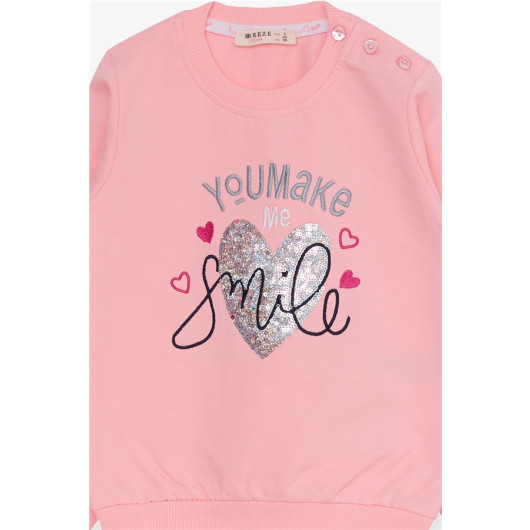 Girl's Tracksuit Set Sequin Heart Printed Pink (2-6 Years)