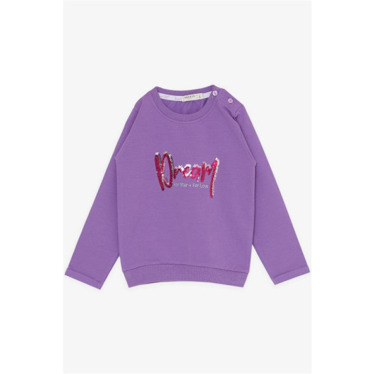 Girl's Tracksuit Set Sequin Embroidered Letter Printed Lilac (3-6 Years)