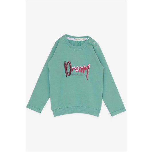 Girl's Tracksuit Set Sequin Embroidered Letter Printed Mint Green (3-6 Years)