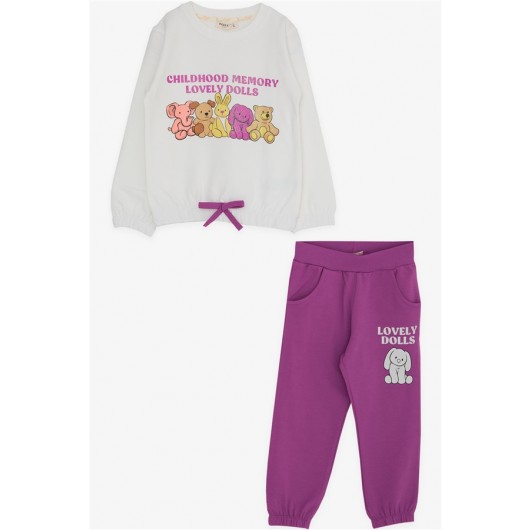 Girl's Tracksuit Set Silvery Animal Printed White (1-4 Years)