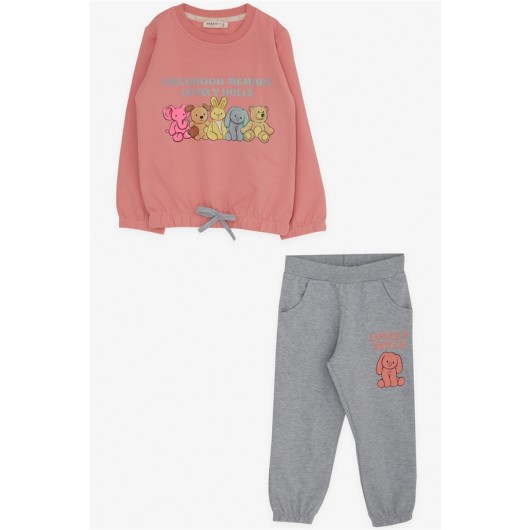 Girl's Tracksuit Set Glittery Animal Printed Rosehip (1-4 Ages)