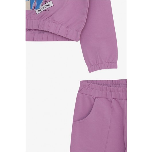 Girl's Tracksuit Set Glittery Girl Printed Lilac (8-12 Ages)