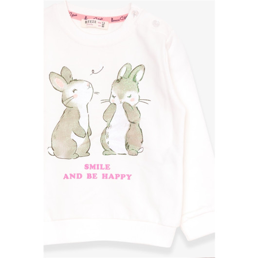 Girl's Tracksuit Set Glittery Bunny Printed Ecru (1.5-4 Years)