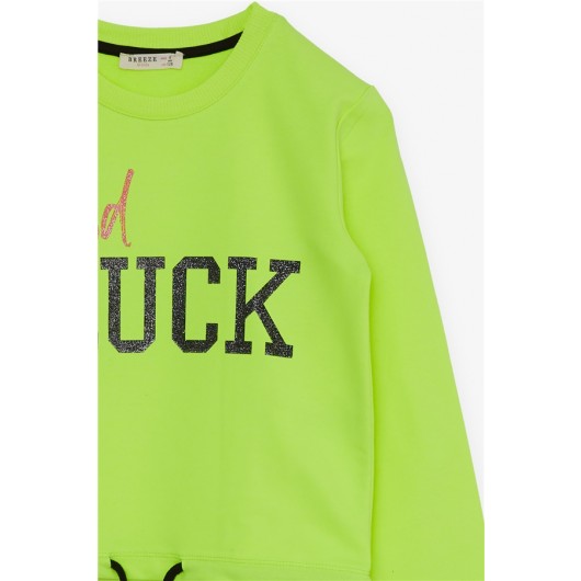 Girl's Tracksuit Set Glittery Letter Printed Neon Green (8-14 Years)
