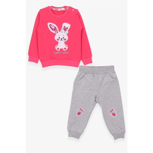 Girl's Tracksuit Set Rabbit Embroidered Pink (1-4 Years)