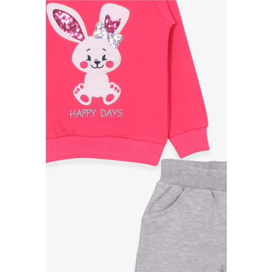 Girl's Tracksuit Set Rabbit Embroidered Pink (1-4 Years)